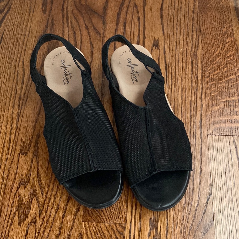 Clarks Slip On Open Toed Sandals - heel strap